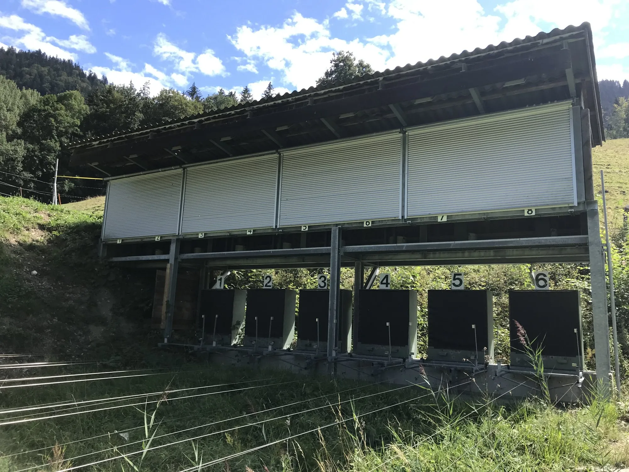 Der Scheibenstand der 50-Meter-Anlage vor dem bewaldeten Hang